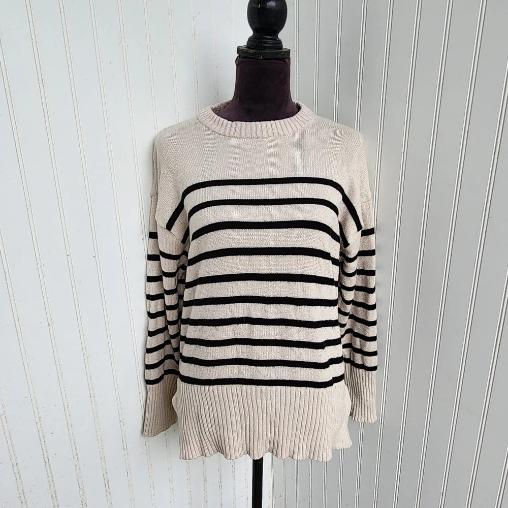 Love Change Italy Pullover Sweater Women's Beige Black Long Sleeve Knit Sz L